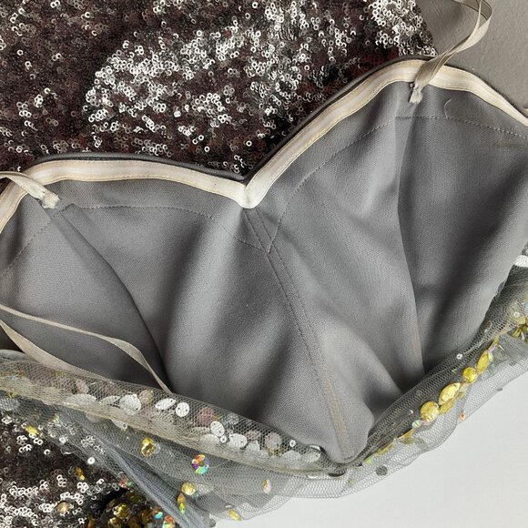 La Femme 4 Sequin Rhinsetone Strapless Gown Dress Silver Gold Old Money Sheer - Picture 8 of 15